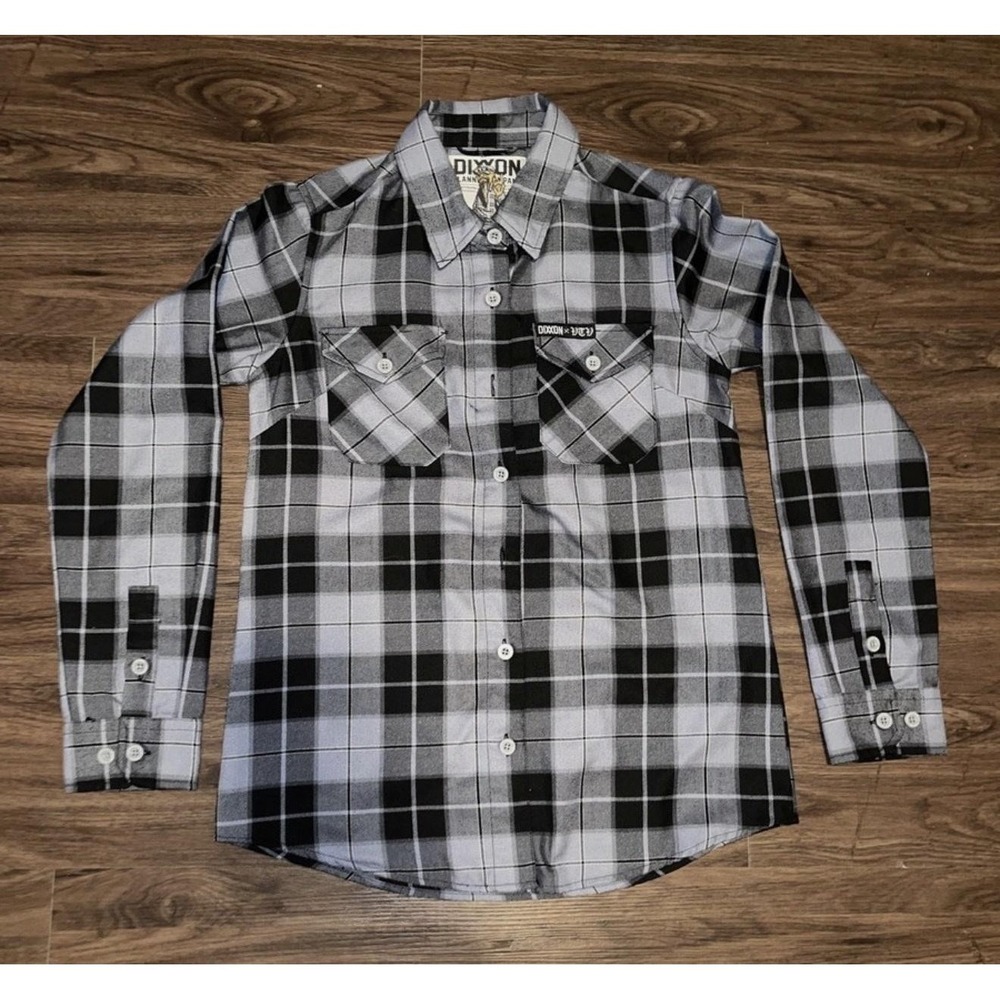 Dixxon Shirt Womens S Gray Plaid Flannel Long Sleeve Button Up V-Twin Visionary